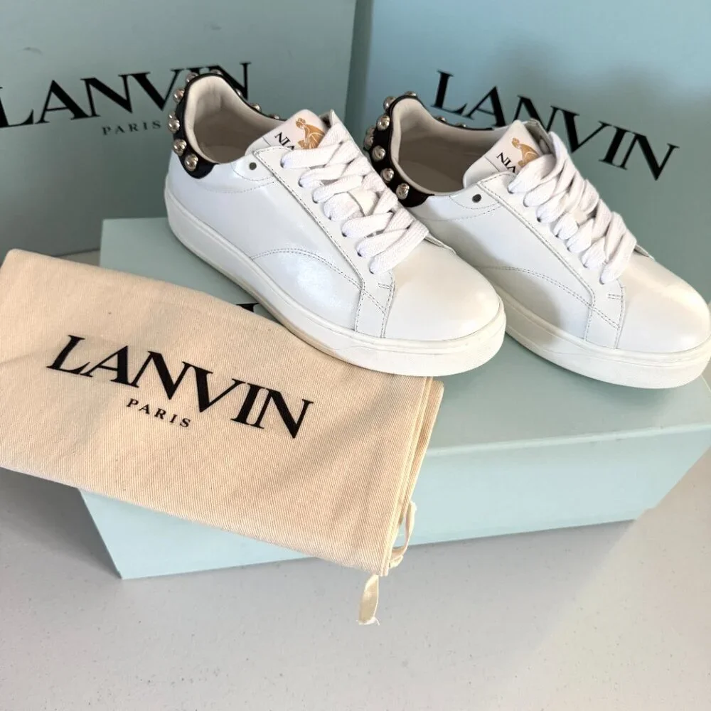 Lanvin Women's DDB0 White Leather Sneakers with Studs Size 36‎